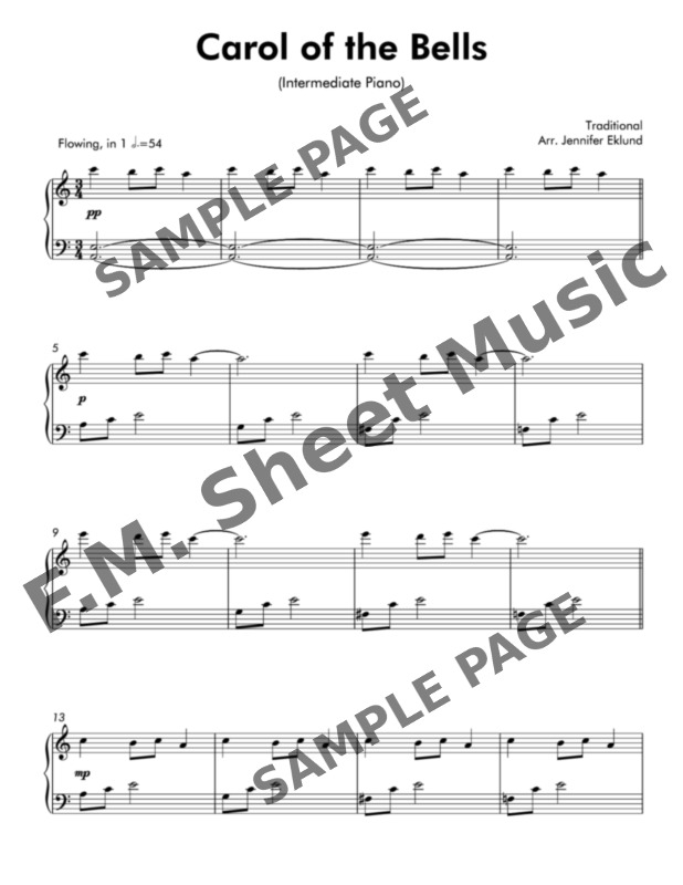 Carol of the Bells (Intermediate Piano) By - F.M. Sheet Music - Pop